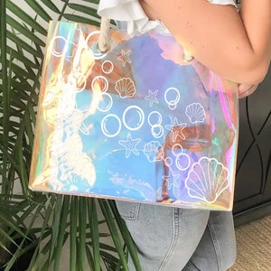 Strandtasche, durchsichtige Tragetasche, Pool-Einkaufstasche, schillernde Tragetasche, holografische PVC-Tasche, Strand-Einkaufstasche