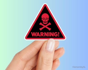 Warning Skull Sticker, Danger Sign Triangle Decal, Toxic Red Black Vinyl, Gothic Caution Symbol, Edgy Skeleton Laptop Decor (E-A429)