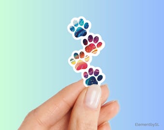 Galaxy Paw Print Sticker, Colorful Pet Lover Vinyl Decal, Cosmic Animal Track Sticker, Vibrant Dog Paw Art (E-A418)