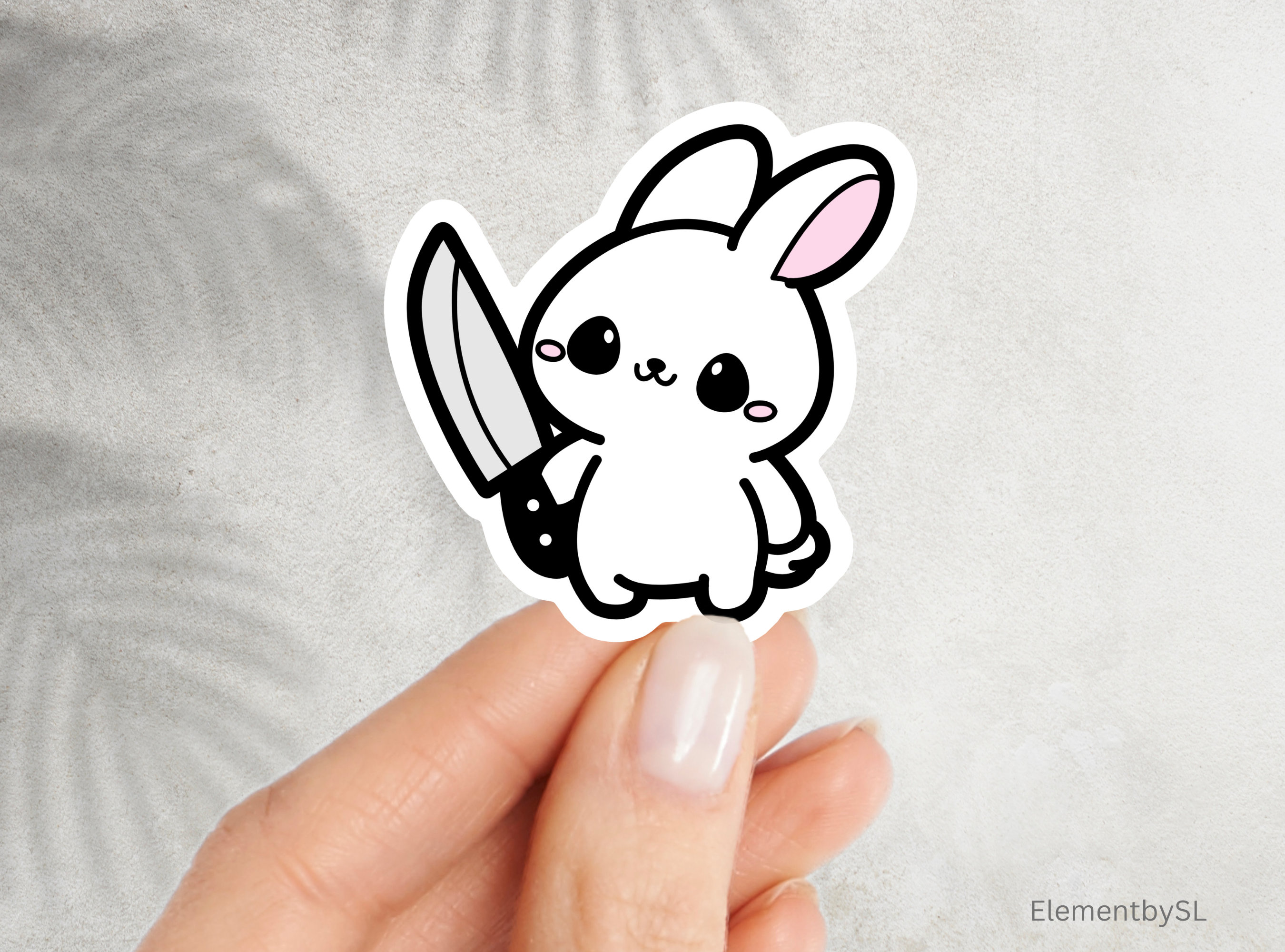 Cute but Dangerous White Bunny Rabbit Holding a Knife, Waterproof