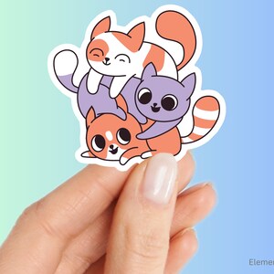 Pile of cute happy cats, Happy cats playing sticker, water bottle laptop sticker decal, Vinyl waterproof decorative stickers (E-A316)