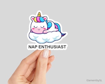 Nap Enthusiast Unicorn Sticker: Sleeping Unicorn on Cloud, Happy Sleepy Unicorn (E-A10)