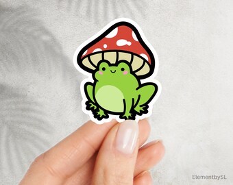 Green frog with red and white mushroom hate sticker decal, Waterproof Vinyl Stickers for decorating (E-A187)