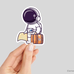 Astronaute tenant une valise et une carte, Sticker pour valise, ordinateur portable, bouteilles d'eau et étuis pour téléphone (E-A4)