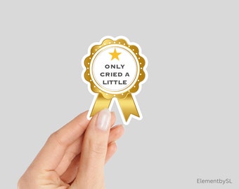 Only Cried a Little Ribbon Sticker, Yellow Gold Star Ribbon Sticker (E-A21)