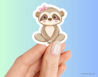 Happy smiling innocent cute sloth with pink cheeks and ribbon sticker, Vinyl waterproof decorative stickers (E-A317)
