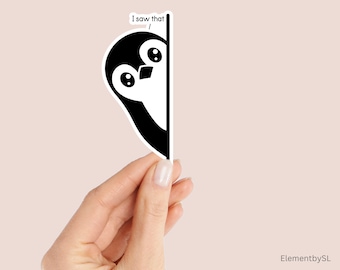 I Saw That Penguin Peeping from the Side Sticker, Decorative Waterproof and Dishwasher Safe Vinyl Sticker (E-A58)