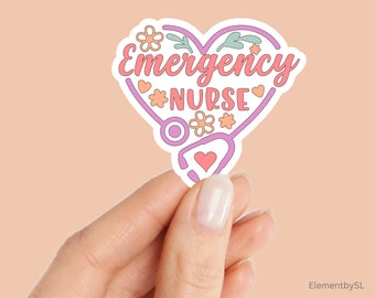 Emergency Nurse Sticker, Purple heart shaped stethoscope with flowers and hearts, Vinyl waterproof decorative stickers (E-A275)
