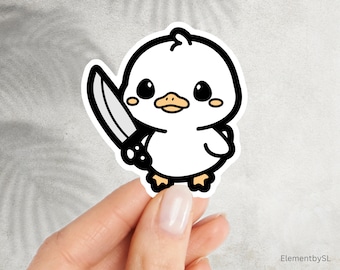 Cute but dangerous white duck holding a knife, Waterproof Dishwasher Safe Vinyl Stickers for Water bottle, Laptops (E-A168)