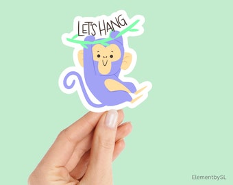 Purple Monkey 'Let's Hang' Sticker: Waterproof Vinyl Decal