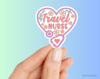 Travel Nurse Heart Sticker: Floral Stethoscope Decal, Heart Shaped Sticker (E-A344)