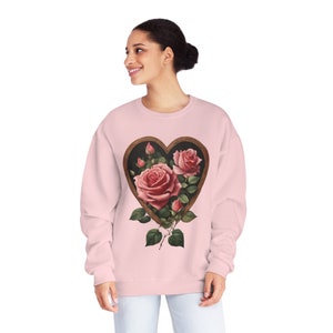 Heart and Roses Valentines Day Sweatshirt, Valentines Day Gift, Heart Sweatshirt, Flower Sweatshirt, Cute Valentines Day Gift For Her