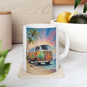 Hippie Van Ceramic Mug, Van Life Coffee Cup, Boho Adventure Tea Mug, Retro Camper Drinkware, Wanderlust Camper Van Gift, Hippie Surfer Van