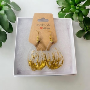 Gold fire Resin Earrings | Handmade Luxury Jewelry | Elegant Gold-Toned Earrings | Statement Resin Art | Unique Gift
