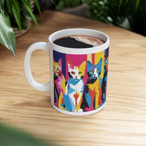 Pop Art cats Ceramic Mug, 11oz, Colorful cats mug, art mug, cats art mug, cute cat mug, cute cat coffee cup