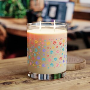Scented Candle - Rainbow Paw Prints, Candle, Animal Lover Gift, Glass Candle, 11oz, Home Fragrance