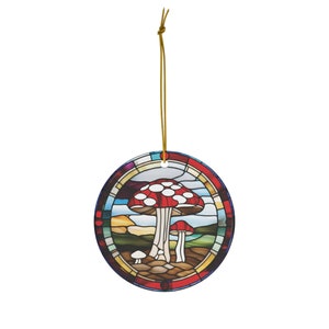 Mushroom Christmas Ornament, Lookalike Stained Glass Ceramic Ornament