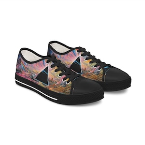Psychedelic Rock Art Sneakers, Women&#39;s Low Top Shoes, Festival Footwear, Hippie Fashion Gift, Groovy Retro Trainers