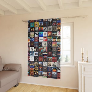 Cortinas de janela de álbuns de rock clássico, presente para amantes da música, decoração de quarto retrô, tratamento de janela boho, cortinas de discos de vinil vintage, rock n roll