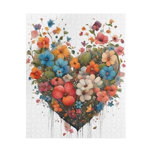 Cute Flower Heart Art Puzzle (252, 520, 1014-piece), Adult Flower Puzzle, Adult Heart Valentines Day Puzzle, Valentines Day Gift Puzzle