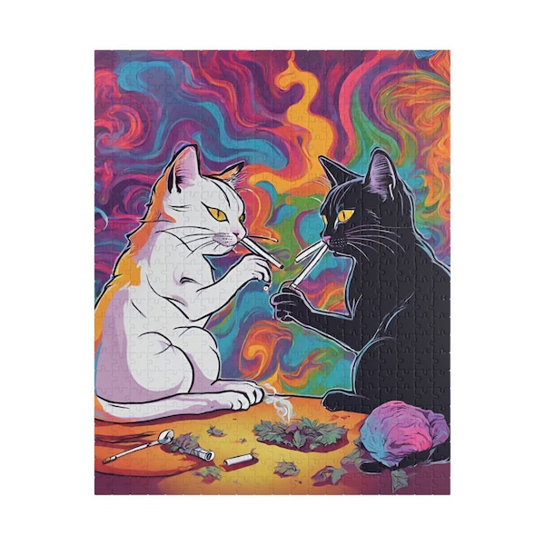 Stoner Cats Funny Cats Smoking Cannabis and Having a Good Time Puzzle (500 or 1014-piece)