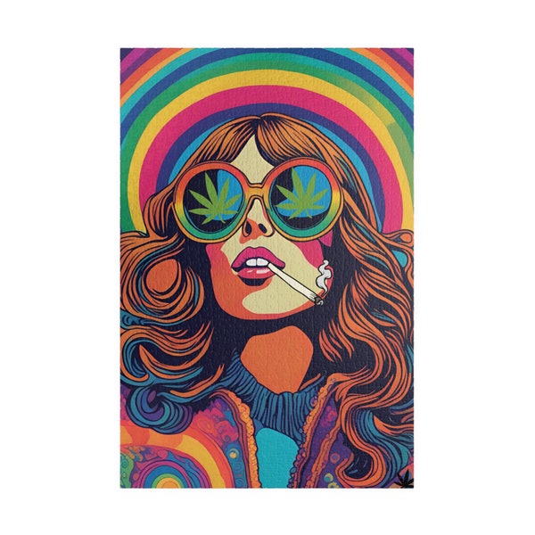 Psychedelic Pop Art Stoner Girl with Weed Sunglasses Trippy Cannabis Puzzle ( 252, 520, or 1014-piece)