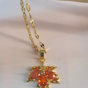 18K Gold plated Copper Maple Leaf &  Necklace Reddish Orange with inlaid Zircon gift for weddings, birthdays, anniversaries, women's gift.