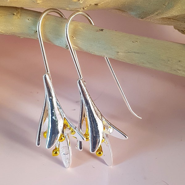 Orchid silver plated vintage gold two toned 925 silver plated hanging earrings,  drop earrings, gift for mom, bridal earrings, jewelry gift