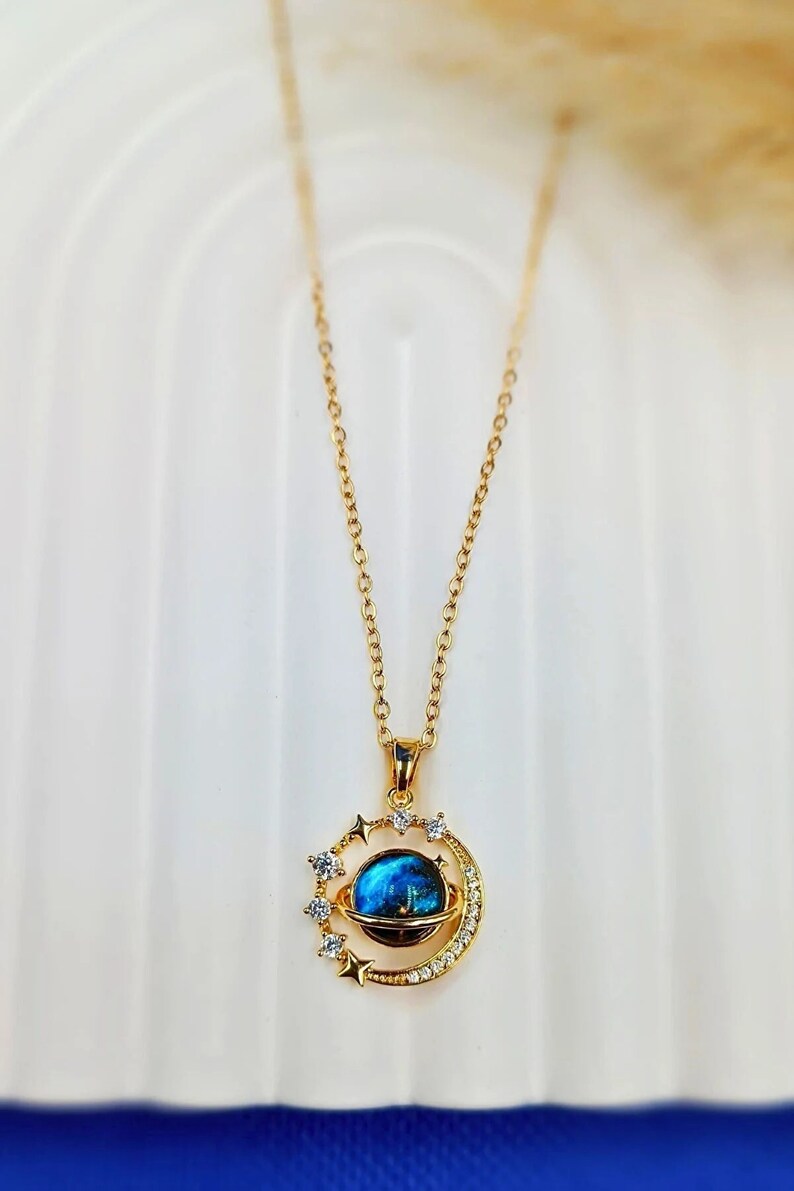Gold Necklace, Galaxy Necklace, Star Necklace, Universe Pendant