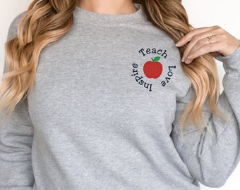 Custom embroidered sweatshirt and teacher gift. Teacher appreciation gift. Custom teacher gifts on embroidered sweatshirt.