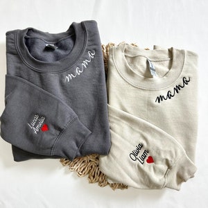 Custom Mama Embroidered Sweatshirt with Kids Names Embroidered on Sleeve, Gift for Mom, Gift for Wife, Mothers Day Gift, Gift for New Mom image 1