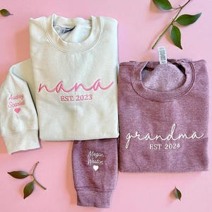 Custom Grandma Sweatshirt With Grandkids Names On Sleeve, Personalized Granny Hoodie, Gramma Outfit, Mothers Day Gifts, Christmas Gift image 2