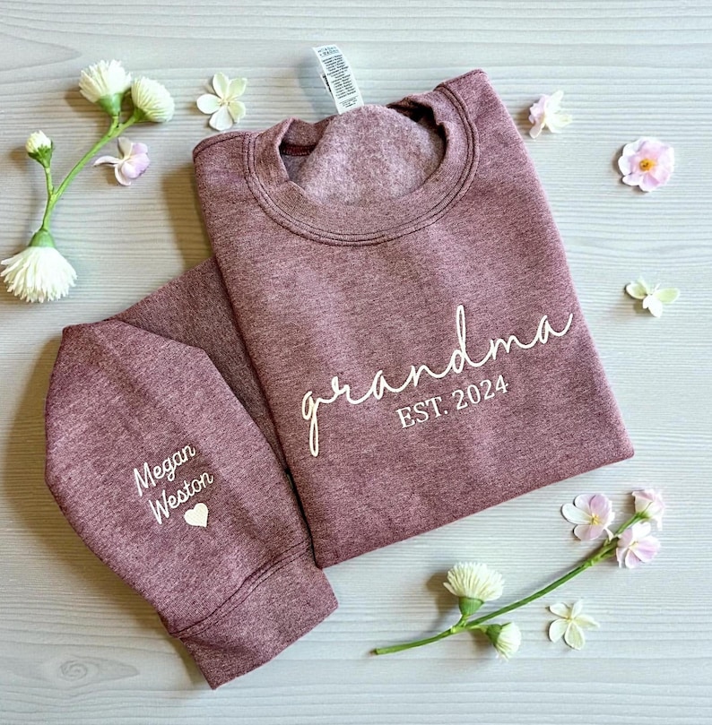 Custom Grandma Sweatshirt With Grandkids Names On Sleeve, Personalized Granny Hoodie, Gramma Outfit, Mothers Day Gifts, Christmas Gift image 1