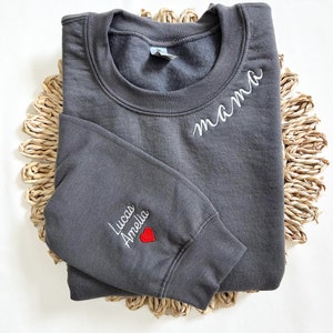 Custom Mama Embroidered Sweatshirt with Kids Names Embroidered on Sleeve, Gift for Mom, Gift for Wife, Mothers Day Gift, Gift for New Mom image 4