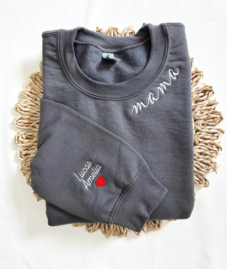 Custom Mama Embroidered Sweatshirt with Kids Names Embroidered on Sleeve, Gift for Mom, Gift for Wife, Mothers Day Gift, Gift for New Mom image 4