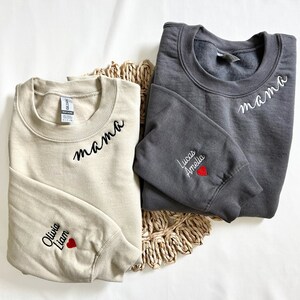 Custom Mama Embroidered Sweatshirt with Kids Names Embroidered on Sleeve, Gift for Mom, Gift for Wife, Mothers Day Gift, Gift for New Mom image 2