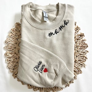 Custom Mama Embroidered Sweatshirt with Kids Names Embroidered on Sleeve, Gift for Mom, Gift for Wife, Mothers Day Gift, Gift for New Mom image 3