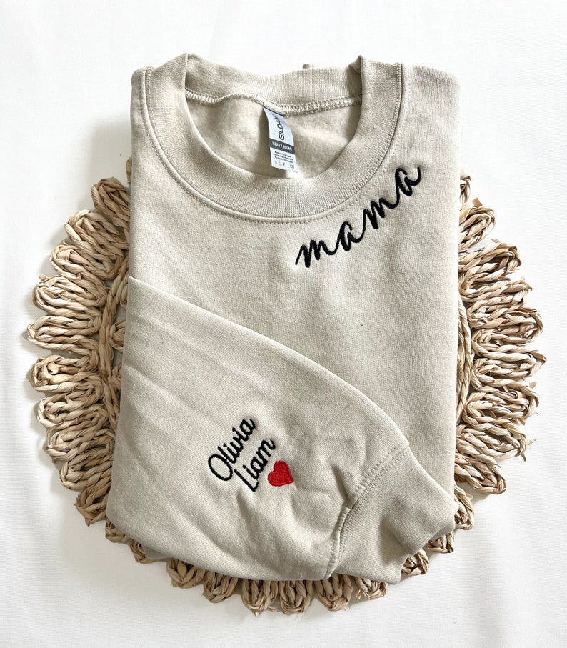 Custom Mama Embroidered Sweatshirt with Kids Names Embroidered on Sleeve, Gift for Mom, Gift for Wife, Mothers Day Gift, Gift for New Mom image 3