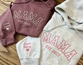 Personalized Mama Hoodie - Custom Name on Sleeve - Est. Year