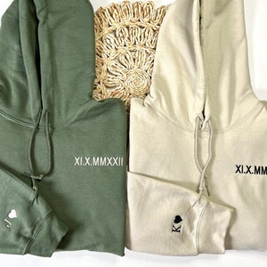 Custom Embroidered Roman Numeral Hoodie. Couples Gift. Custom Embroidery. Personalized Date and Initial Hoodie. Anniversaries, Engagement.