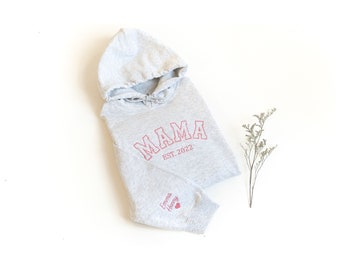 Personalized Mama Hoodie - Custom Name on Sleeve - Est. Year
