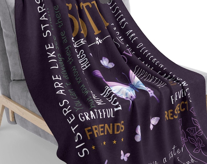 Personalized Butterfly Sister Blanket - Cozy Polyester Throw for Home Decor and Gifts" Custom Design Polyester Cozy Throw, Sister Present