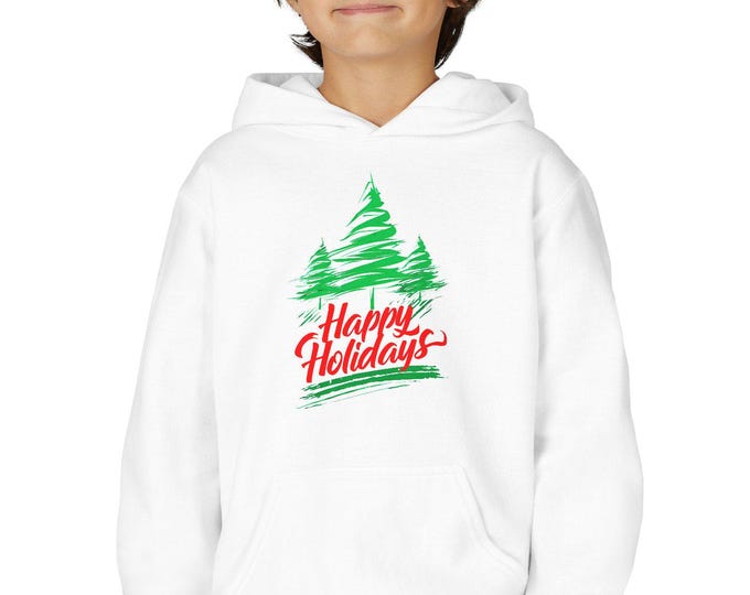 Happy Holidays Christmas Tree Youth Hoodie | Holiday Kids Sweatshirt