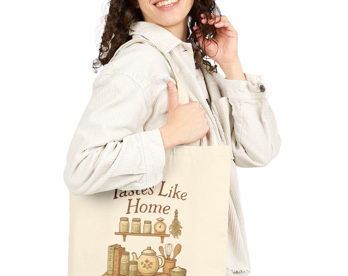 Canvas Tote Bag, 'Tastes Like Home' Print, Reusable Grocery Bag