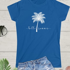 Camiseta de estilo suave para mujer, camiseta de palmera, camiseta de playa de palmeras, camiseta de uso diario, camiseta de verano, camiseta de vacaciones, regalo para ella, camiseta de algodón