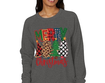Christmas Trees Crewneck, Holiday Sweatshirt, Unisex French Terry Raglan, Winter Jumper, Xmas Top
