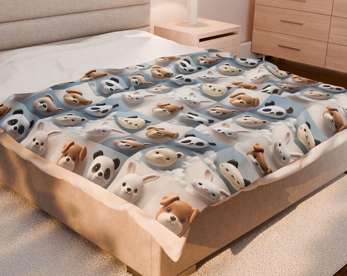 Animal Print Velveteen Plush Blanket, Cozy Throw, Nursery Blanket