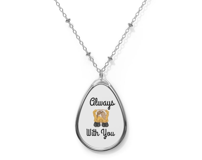 Always With You Paw Print Memorial Oval Necklace | Teardrop Pendant