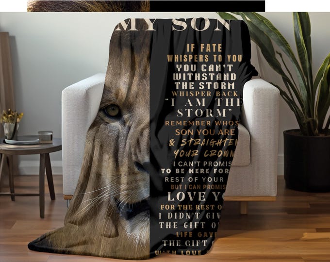 Lion Velveteen Plush Blanket, To My Son, Cozy Warm Home Decor, Personalized Gift for a son,