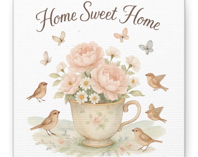 Home Sweet Home floral teacup canvas